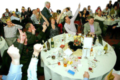 Buzzgold quiz buzzers at a Roy Walker party Celebrity Roy Walker with Buzzgold quiz buzzers